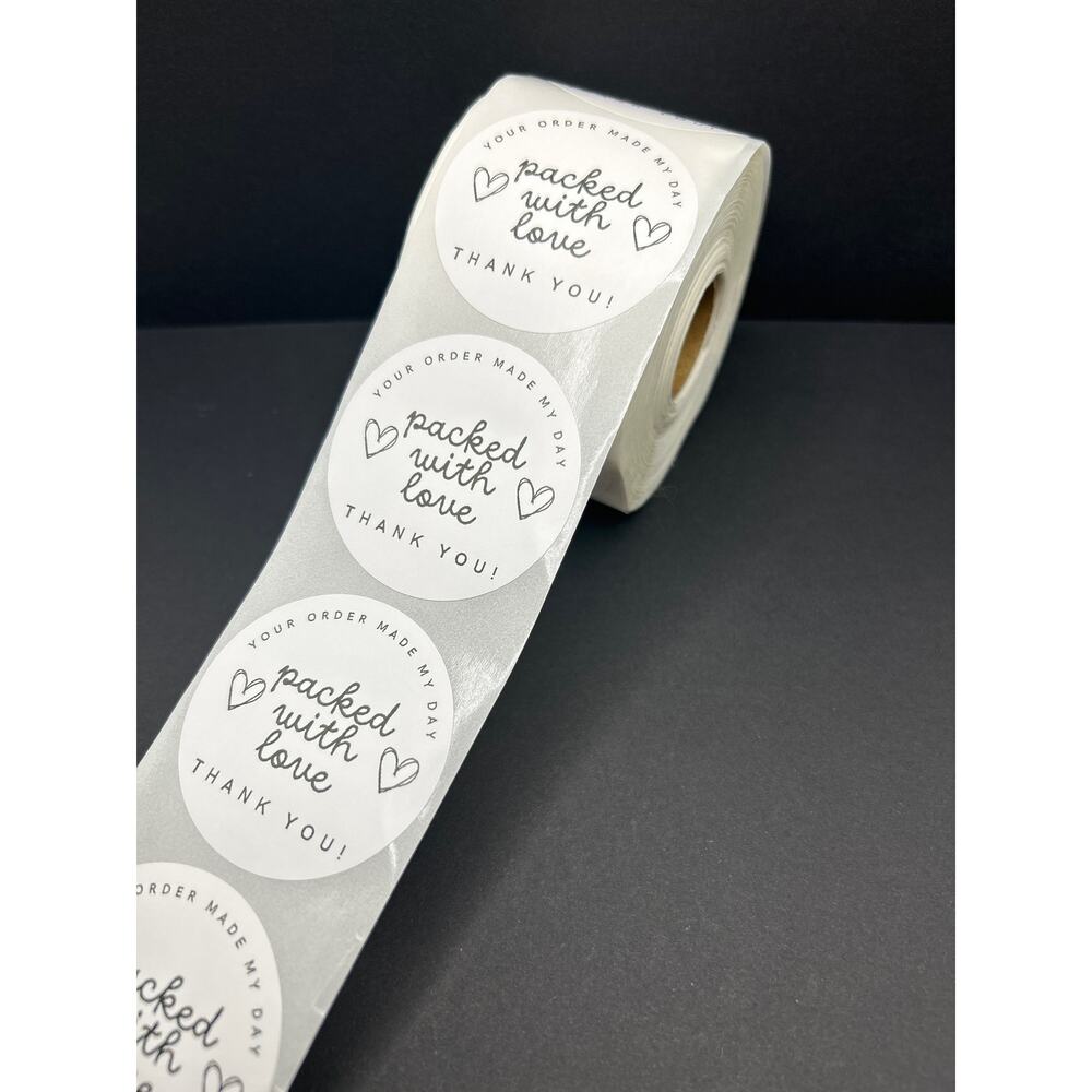 Set of 100 2" Round Handmade "Packed with Love" Stickers - Picture 2 of 4